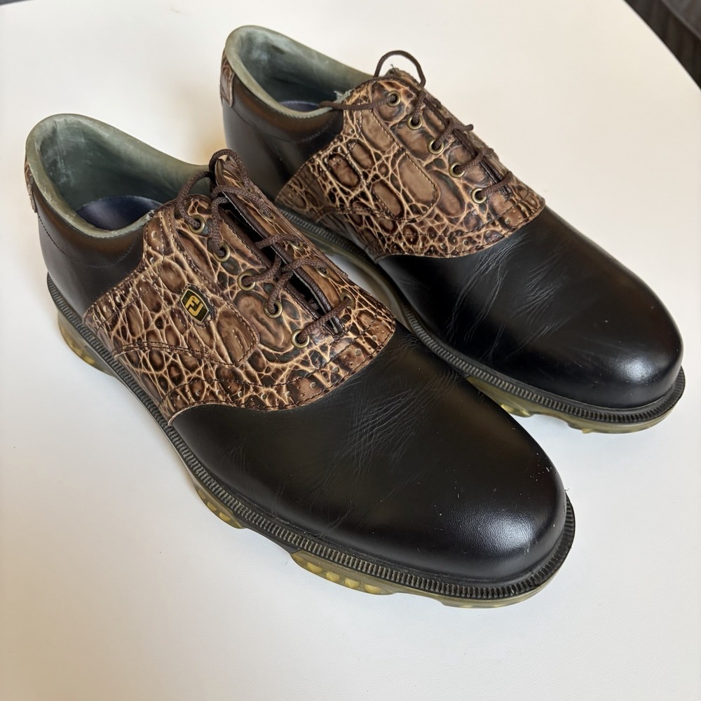Footjoy Dryjoys Tour Men's Golf Shoes Sz 11 W Black Saddle Alligator Soft Spikes